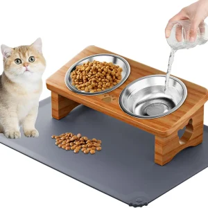 Tilted Elevated Pet Bowls with Silicone Mat