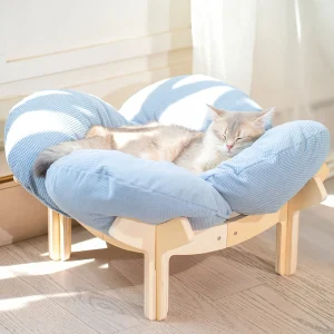Raised Wooden Cat Bed with a Soft Cushion