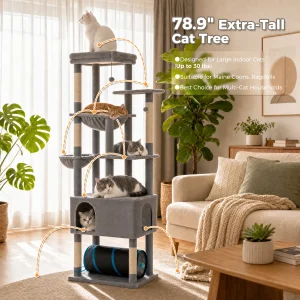 Tall Cat Tree with Large Condo Sisal Scratching Posts Oversized - Thumbnail Image 2