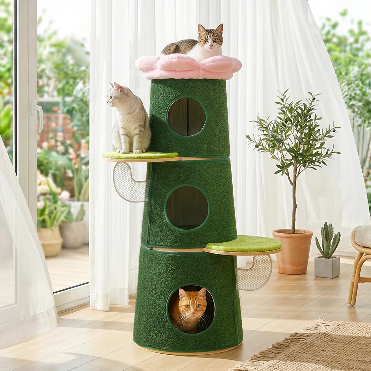Modern Cat Tree with 3 Large Condos Aesthetic Cat Tower - Image 1
