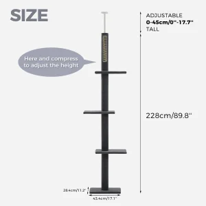Floor to Ceiling Cat Tower for Indoor Adjustable Height - Thumbnail Image 6