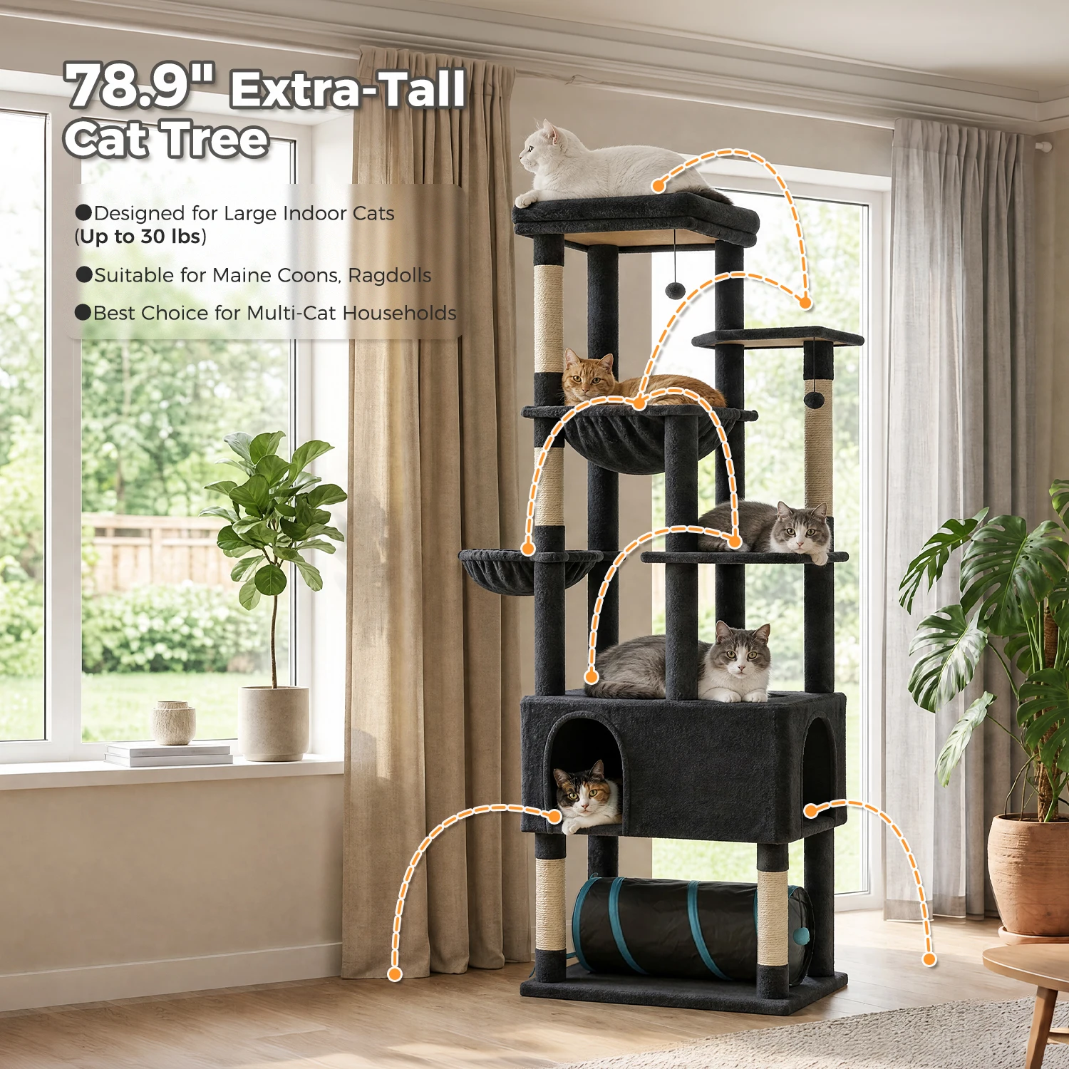 Tall Cat Tree with Large Condo Sisal Scratching Posts Oversized - Image 5