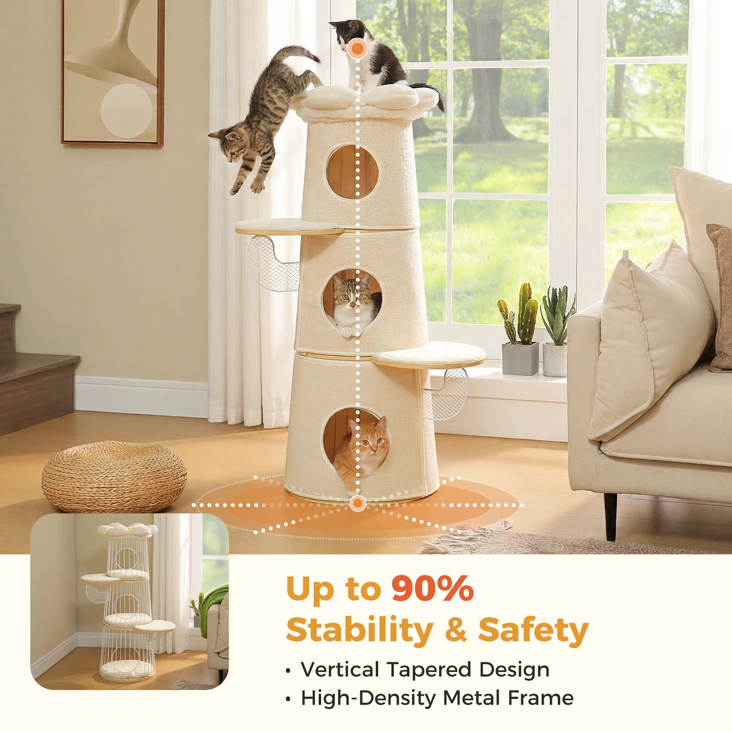 Modern Cat Tree with 3 Large Condos Aesthetic Cat Tower - Image 8