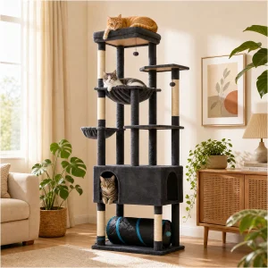 Tall Cat Tree with Large Condo Sisal Scratching Posts Oversized - Thumbnail Image 4