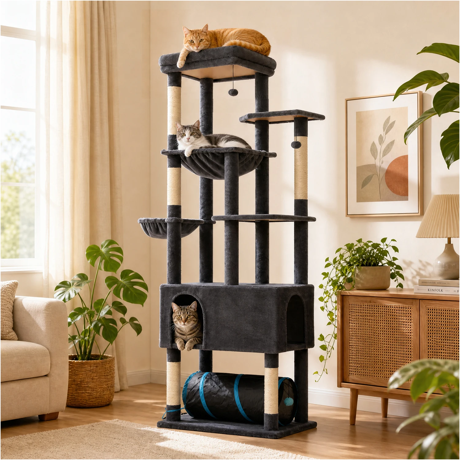 Tall Cat Tree with Large Condo Sisal Scratching Posts Oversized - Image 4