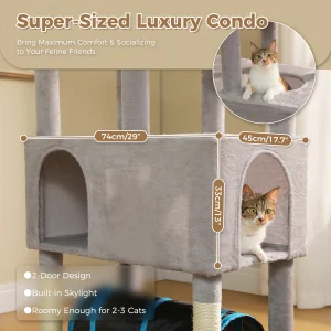 Tall Cat Tree with Large Condo Sisal Scratching Posts Oversized - Thumbnail Image 3
