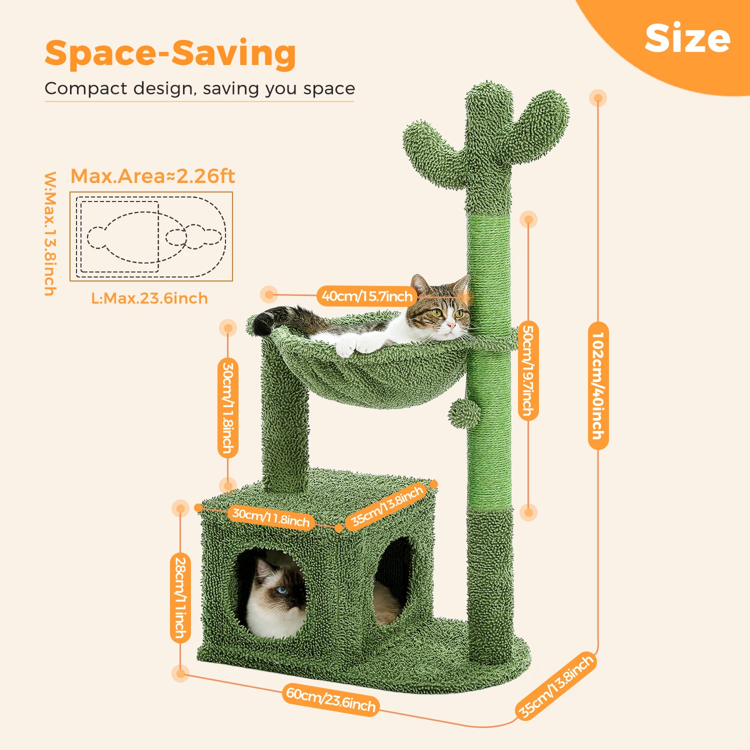 Cactus Cat Tree Small Cat Tower with Spacious Condo, - Image 2