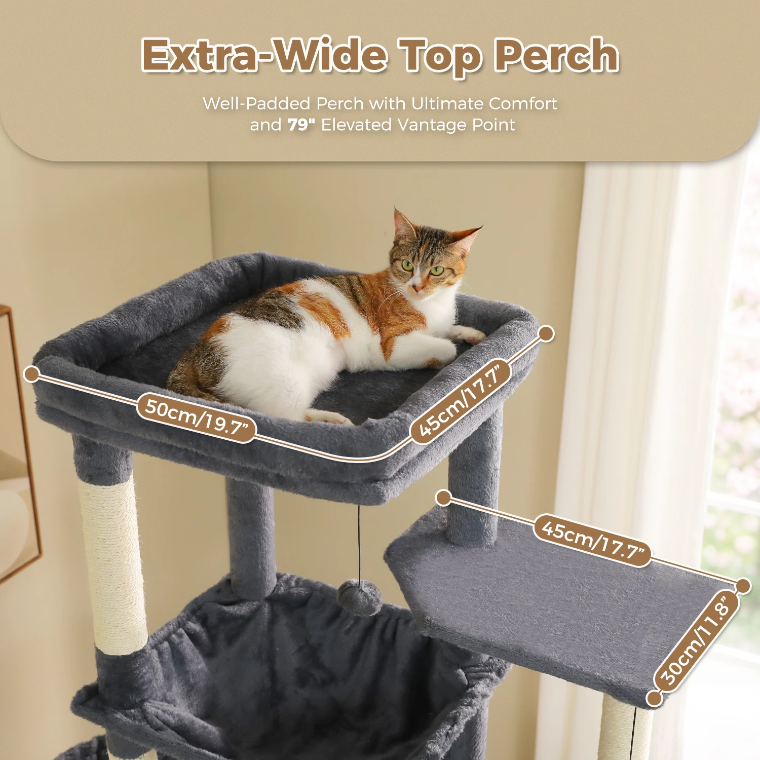 Tall Cat Tree with Large Condo Sisal Scratching Posts Oversized - Image 6