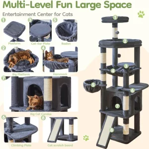 72-Inch Cat Tree for Large Cats, Multi-Level Tower - Thumbnail Image 2