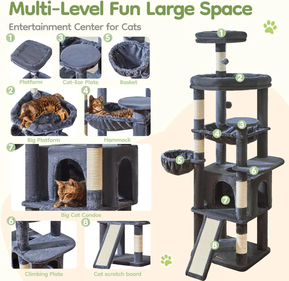 72-Inch Cat Tree for Large Cats, Multi-Level Tower - Image 2
