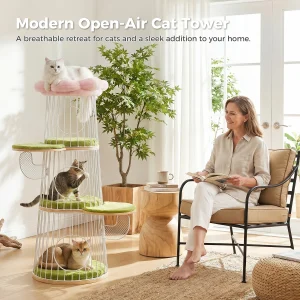 Modern Cat Tree with 3 Large Condos Aesthetic Cat Tower - Thumbnail Image 3