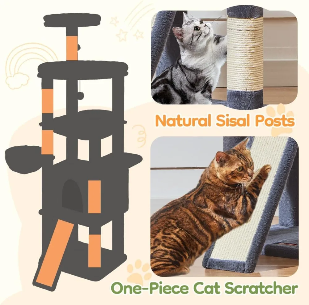 72-Inch Cat Tree for Large Cats, Multi-Level Tower - Image 6