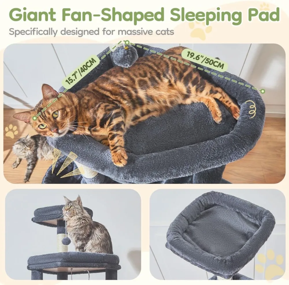72-Inch Cat Tree for Large Cats, Multi-Level Tower - Image 3