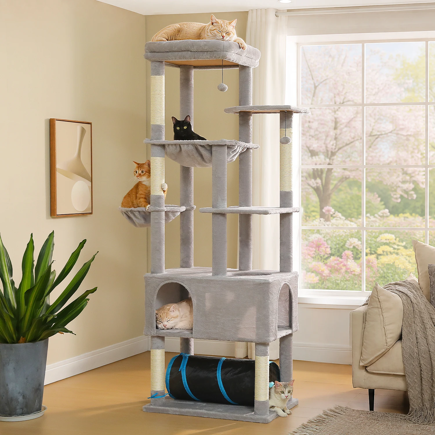 Tall Cat Tree with Large Condo Sisal Scratching Posts Oversized - Image 1
