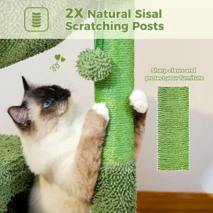 Cactus Cat Tree Small Cat Tower with Spacious Condo, - Thumbnail Image 3