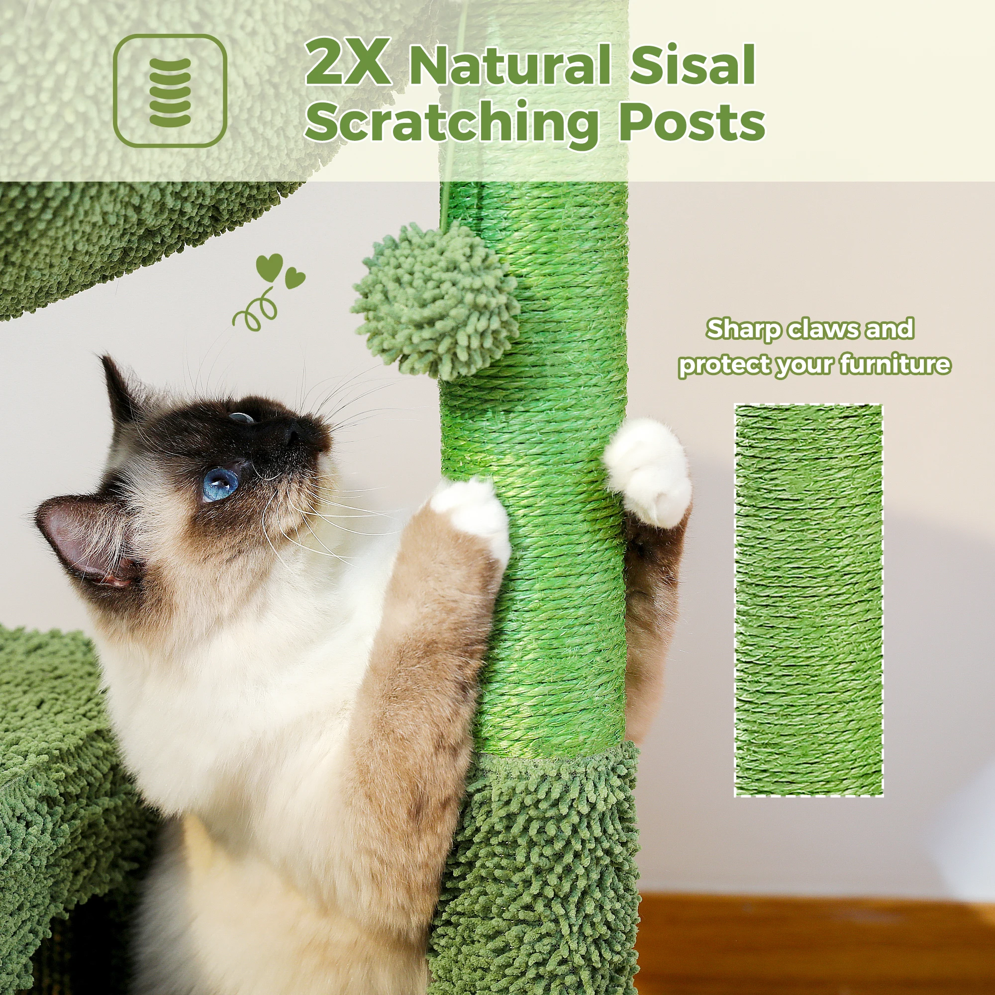 Cactus Cat Tree Small Cat Tower with Spacious Condo, - Image 3