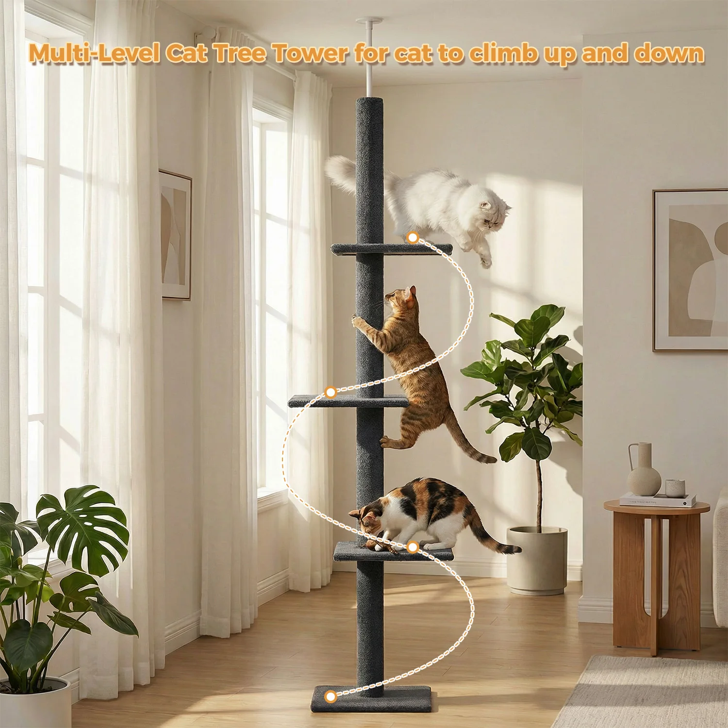 Floor to Ceiling Cat Tower for Indoor Adjustable Height - Image 2