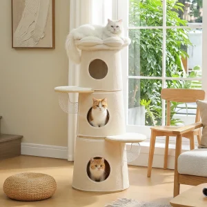 Modern Cat Tree with 3 Large Condos Aesthetic Cat Tower - Thumbnail Image 7