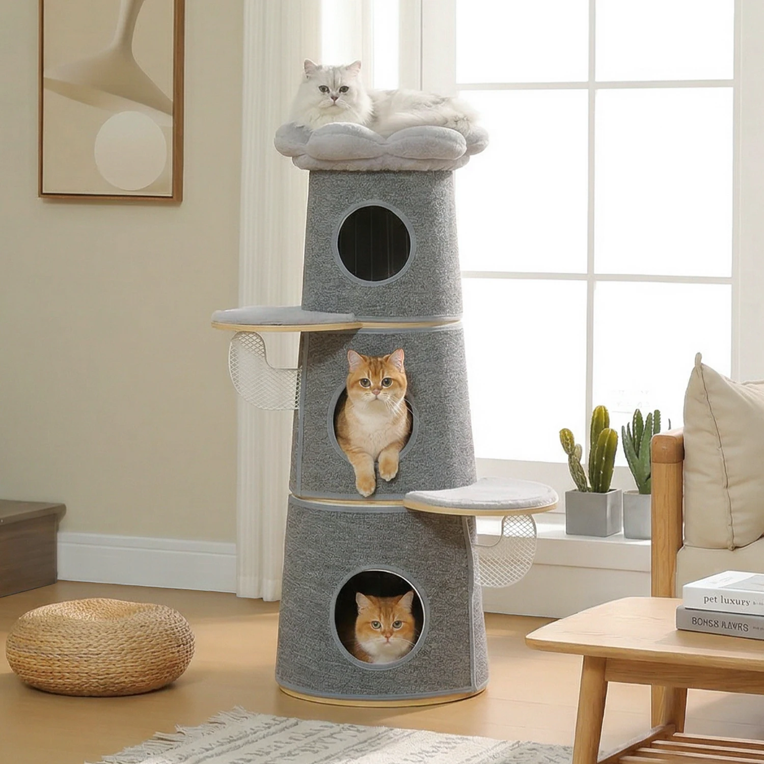 Modern Cat Tree with 3 Large Condos Aesthetic Cat Tower - Image 4