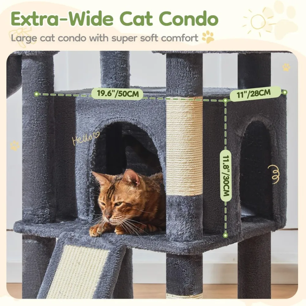 72-Inch Cat Tree for Large Cats, Multi-Level Tower - Image 4