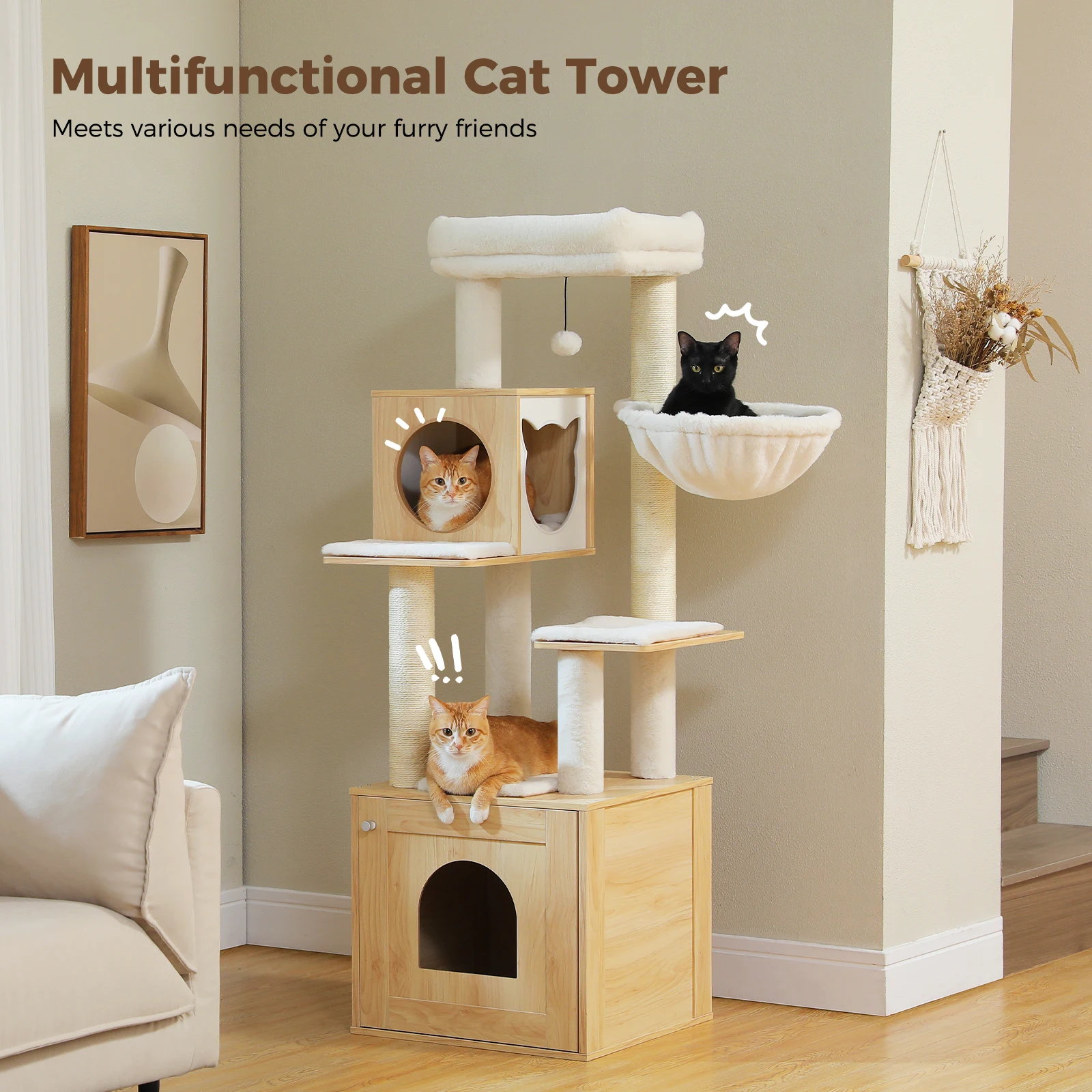Wood Cat Tree with Storage Cabinet - Image 6