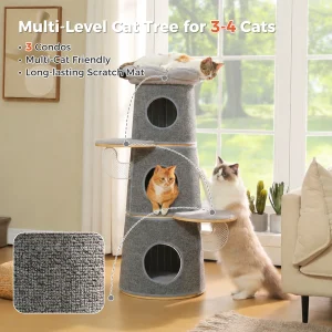 Modern Cat Tree with 3 Large Condos Aesthetic Cat Tower - Thumbnail Image 5